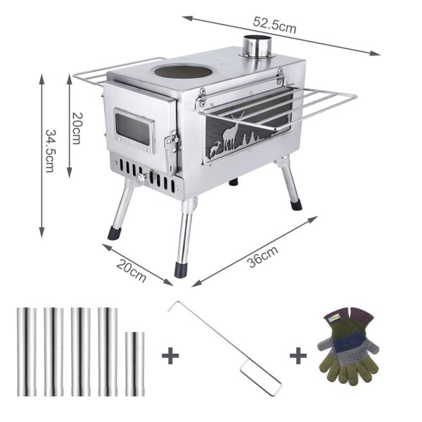 Medium Size Sliver Foldable Portable Stove Dimension + Part