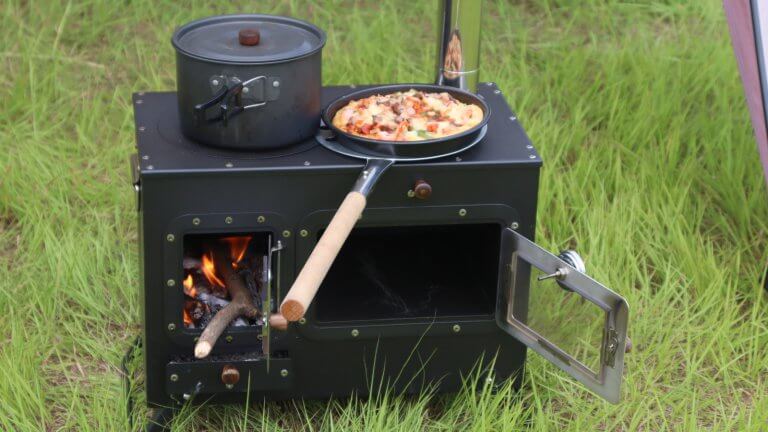 black outdoor portable wood stove pic